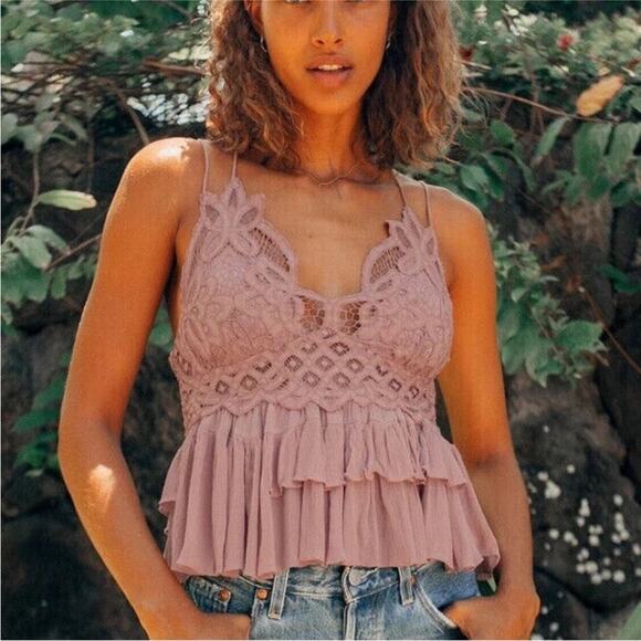 Free People Tops - NEW FP FREE PEOPLE Pink Adella Lace Tiered Ruffle Strappy Camisole Tank Top XS